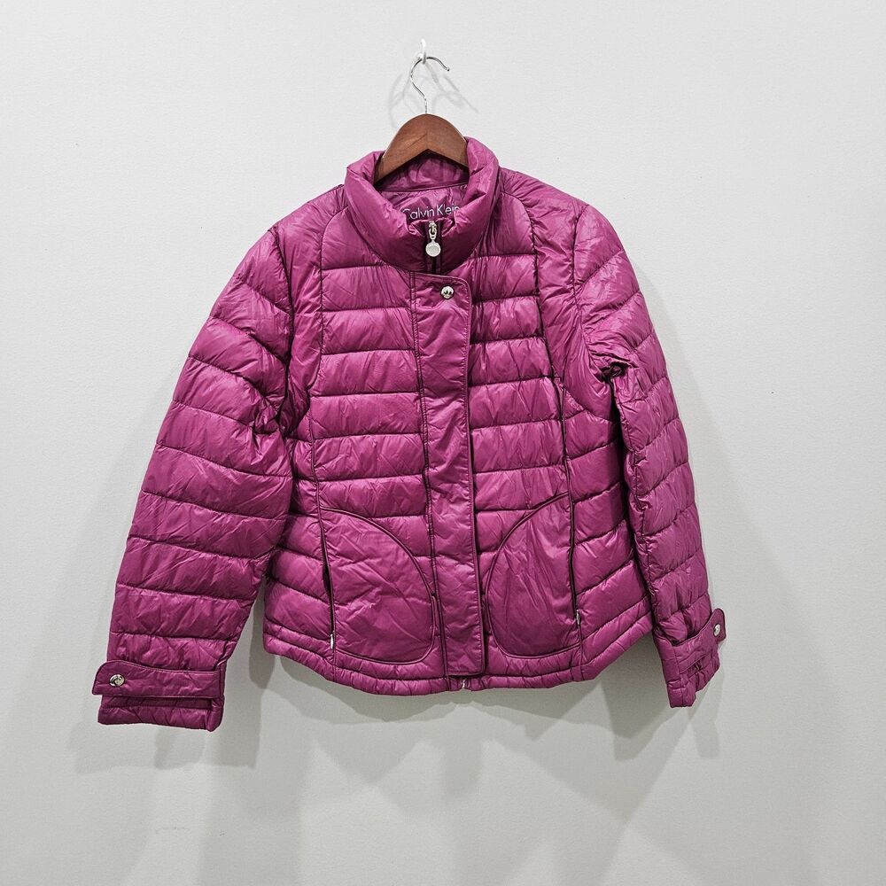 Calvin Klein Womens Packable Down Puffer Jacket Size L Pink Outdoor Colorful